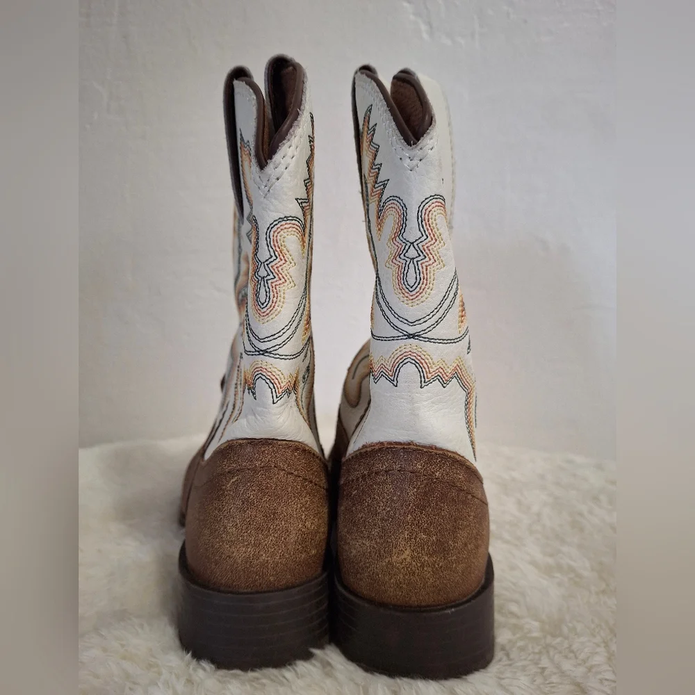 Justin Kids White and Brown Boots Size 13.5.